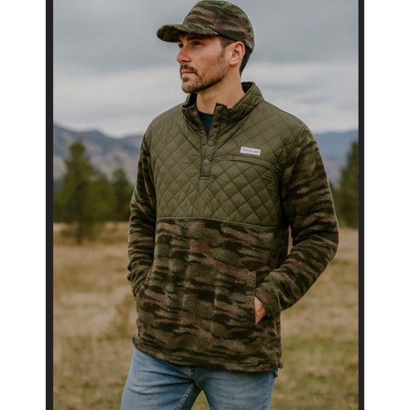 Magellan Outdoors Other - Magellan Sherpa Fleece Quilted Olive Camo Gorpcore Snap Closure Pullover 3XL